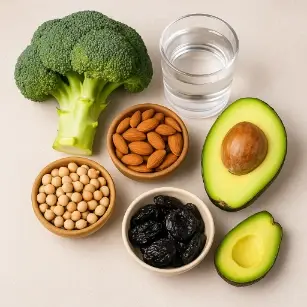 Natürliche Borquellen: Lebensmittel mit hohem Gehalt an Spurenelementen Lebensmittel mit natürlichem Bor-Gehalt wie Avocados, Nüsse, Trockenfrüchte und Brokkoli – Bor in der Ernährung