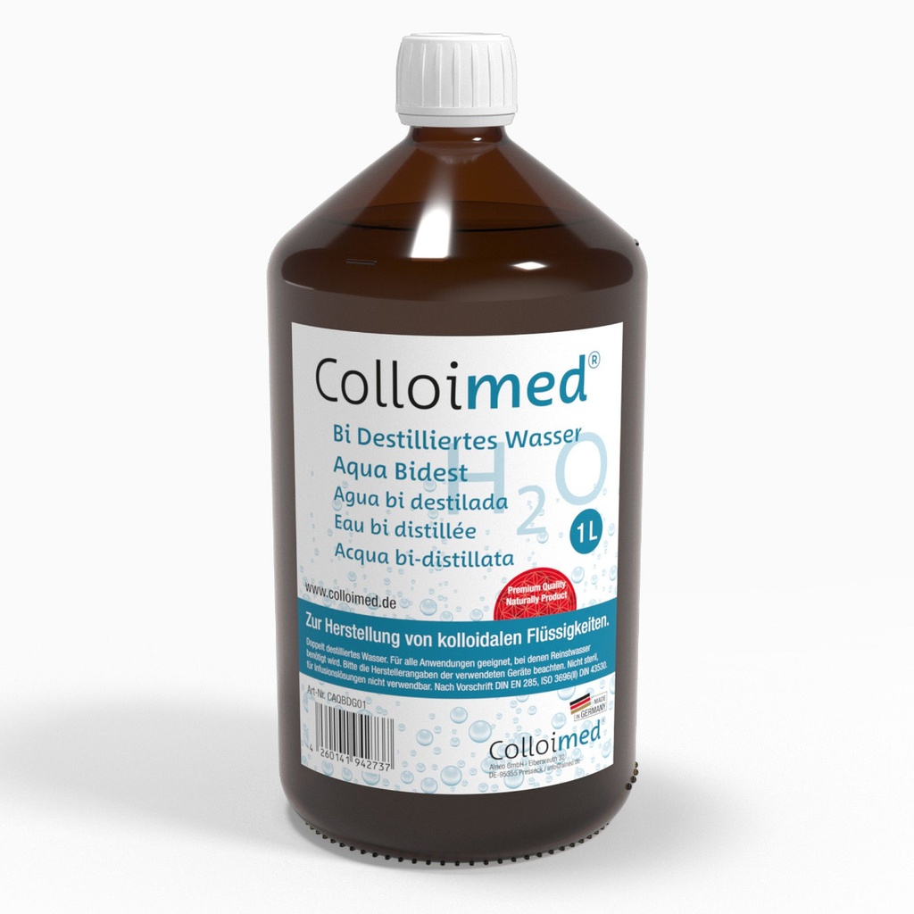 Colloimed Aqua BI-Dest Wasser 1l Flasche Glas